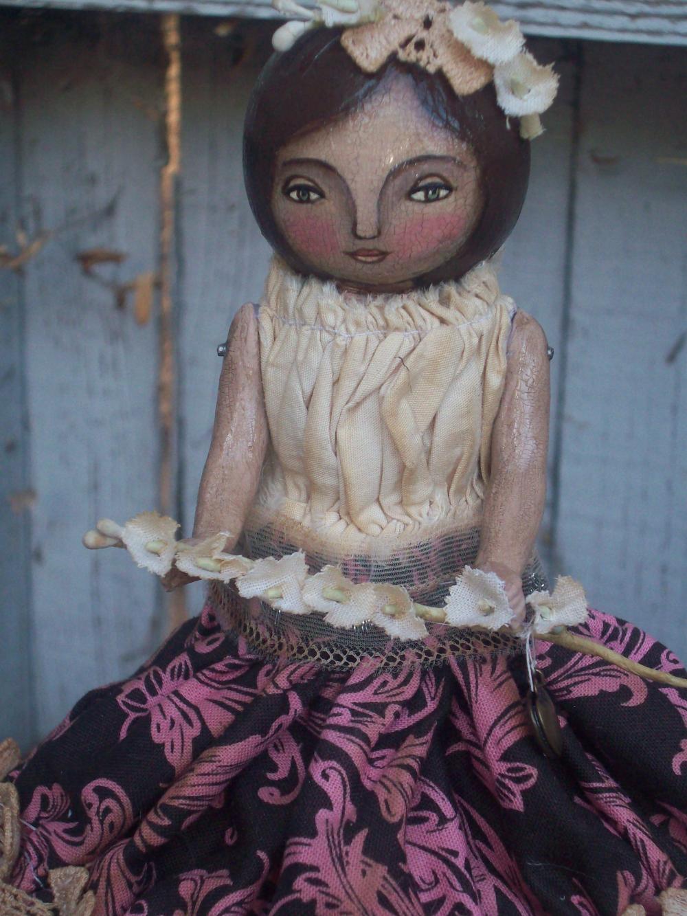 Primrose... Original, Primitive, Folk, Art Doll With Vintage, Porcelain Doll Arms
